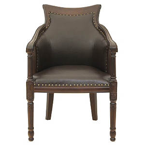 Кресло кожаное на 4-х деревянных ножках из массива березы Ethan Armchair brown