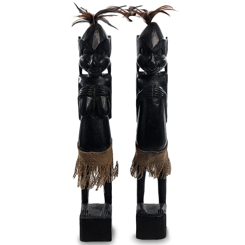 Комплект из 2-х деревянных статуэток Asmat Wooden Statuettes Black Черный Коричневый Комплект из 2-х деревянных статуэток Asmat Wooden Statuettes Black Черный Коричневый в Челябинске | Loft Concept