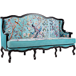 Трехместный диван из натурального бука бирюзовый с изображением птиц и цветов Turquoise Chinoiserie Garden Sofa варинант исполнения - 2 | Loft Concept в Челябинске