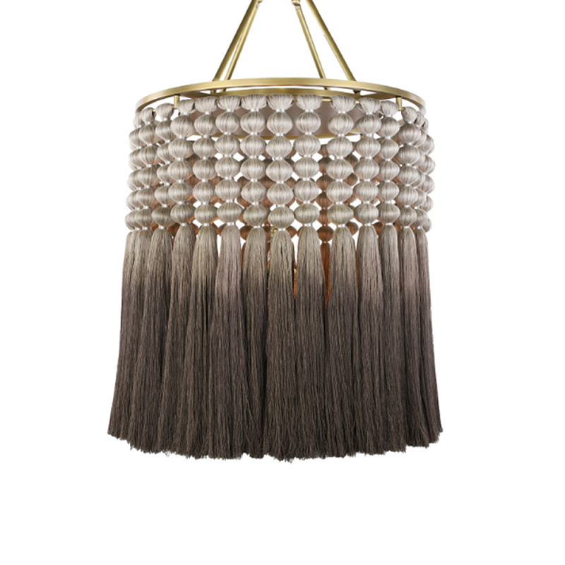 Люстра плетеная с кисточками на золотистом каркасе Boho Tassel Chandelier Коричневый Латунь в Челябинске | Loft Concept 