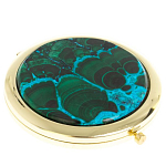 Зеркало карманное складное круглое из натурального камня Малахит с Хризоколлой в подарочной упаковке Gold Stone Mirrors варинант исполнения - 1 | Loft Concept в Челябинске