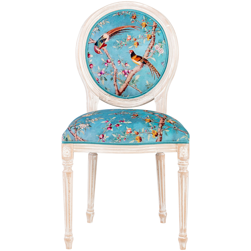 Стул из массива бука бирюзовый с изображением птиц и цветов Turquoise Beige Chinoiserie Peach Garden Chair Бирюзовый Мульти Бежевый Стул из массива бука бирюзовый с изображением птиц и цветов Turquoise Beige Chinoiserie Peach Garden Chair Бирюзовый Мульти Бежевый в Челябинске | Loft Concept