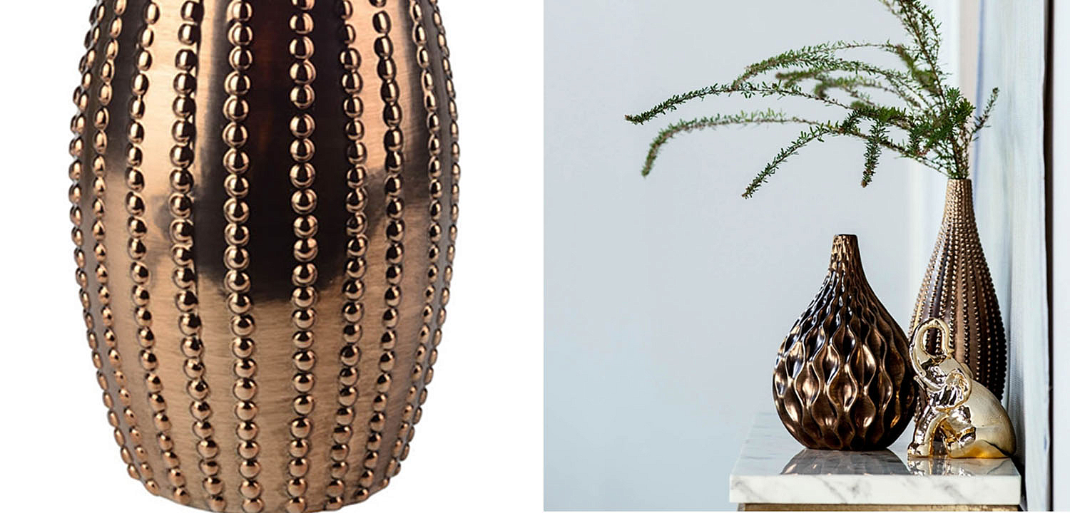Ваза Ribbed Vase Narrow Throat bronze-gold 38 Ваза Ribbed Vase Narrow Throat bronze-gold 38 - Loft-Concept в Челябинске