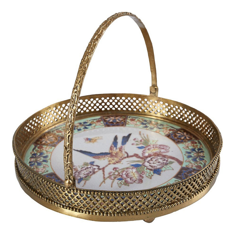 Блюдо фарфоровое с бронзовой ручкой Paradise Dish with Handle Бронза Мульти в Челябинске | Loft Concept 