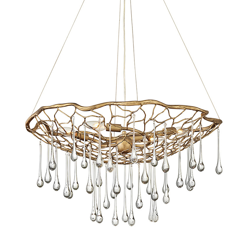 Люстра подвесная золотого цвета с металлическим сетчатым основанием и стеклянными каплевидными подвесками Hinkley Золотой Прозрачное Стекло в Челябинске | Loft Concept 