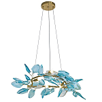 Люстра светодиодная золотистом каркасе с синими стеклянными листьями Blue Light Wreath варинант исполнения - 1 | Loft Concept в Челябинске