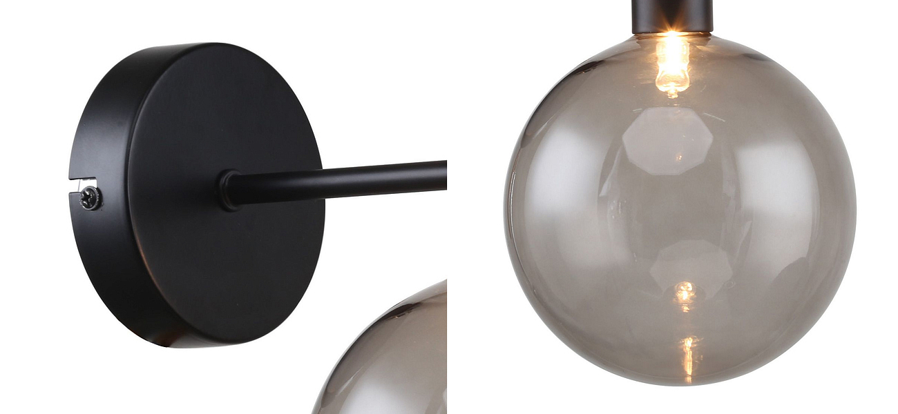 Бра с выдувным плафоном серого цвета Carmella Globe Black Бра с выдувным плафоном серого цвета Carmella Globe Black - Loft-Concept в Челябинске