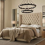 Кровать двуспальная бежевая с основанием из массива дерева с мягким изголовьем Flax Beds варинант исполнения - 3 | Loft Concept в Челябинске