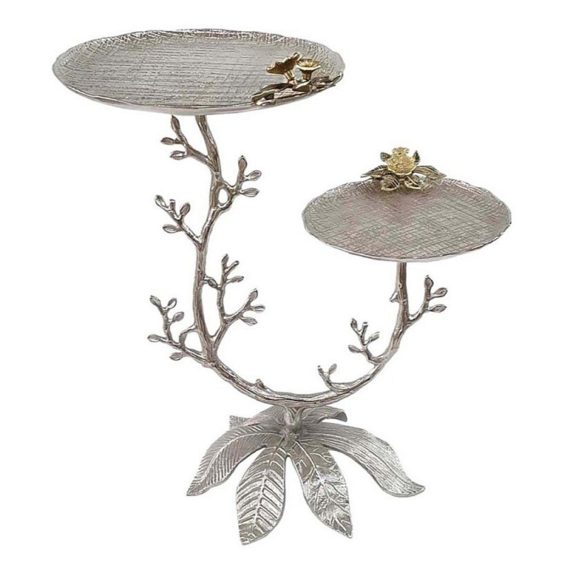 Столик с двумя круглыми столешницами на соновании виде изогнутых ветвей Forest Fairy Tale Серебряный в Челябинске | Loft Concept 