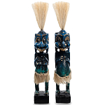 Комплект из 2-х деревянных статуэток Asmat Straw Headdress Statuettes Blue варинант исполнения - 1 | Loft Concept в Челябинске