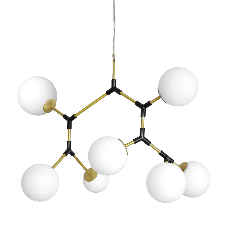 Люстра с 7-ю белыми шарообразными плафонами Natural Concepts Латунь Черный Белый в Челябинске | Loft Concept 