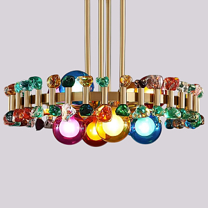Люстра круглая золотистая с цветными плафонами Colorful Ball Candy Crystal