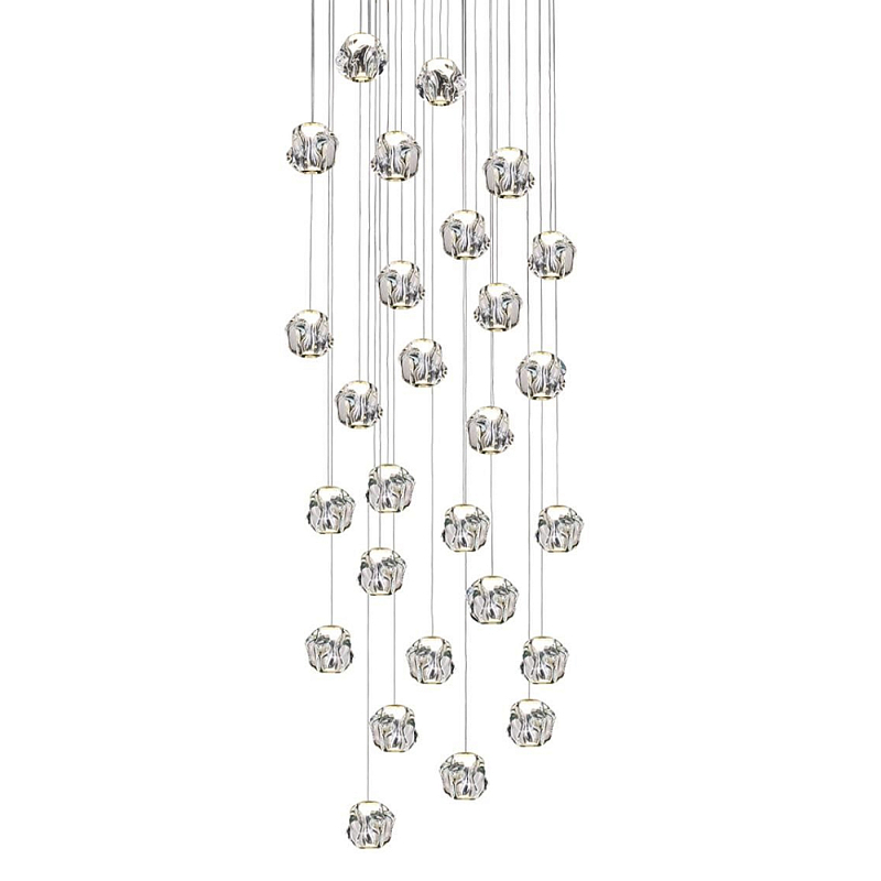 Люстра каскадня с 27-ю прозрачными шарообразными подвесами Bubbles Bocci Золотой Прозрачный Хром в Челябинске | Loft Concept 