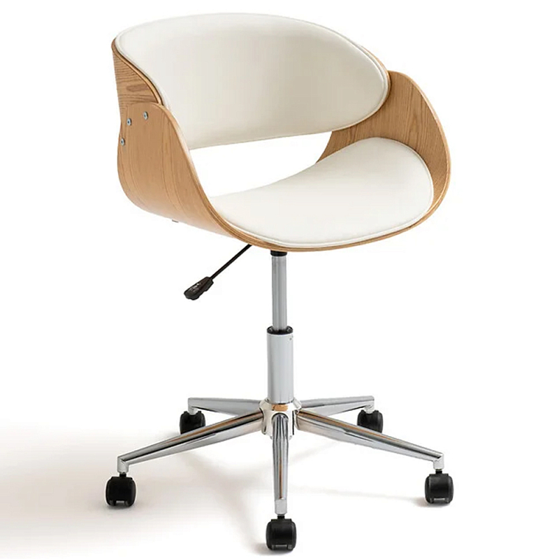 Вращающееся офисное кресло на колёсах Delwyn Chair White Белый Бежевый Хром Черный Вращающееся офисное кресло на колёсах Delwyn Chair White Белый Бежевый Хром Черный в Челябинске | Loft Concept