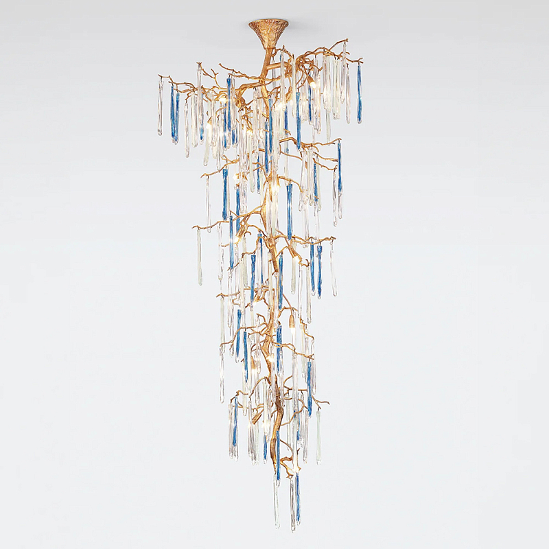 Люстра каскадная с прозрачными и голубыми подвесками в форме капель Droplet Chandelier Золотой Прозрачный Голубой Люстра каскадная с прозрачными и голубыми подвесками в форме капель Droplet Chandelier Золотой Прозрачный Голубой в Челябинске | Loft Concept