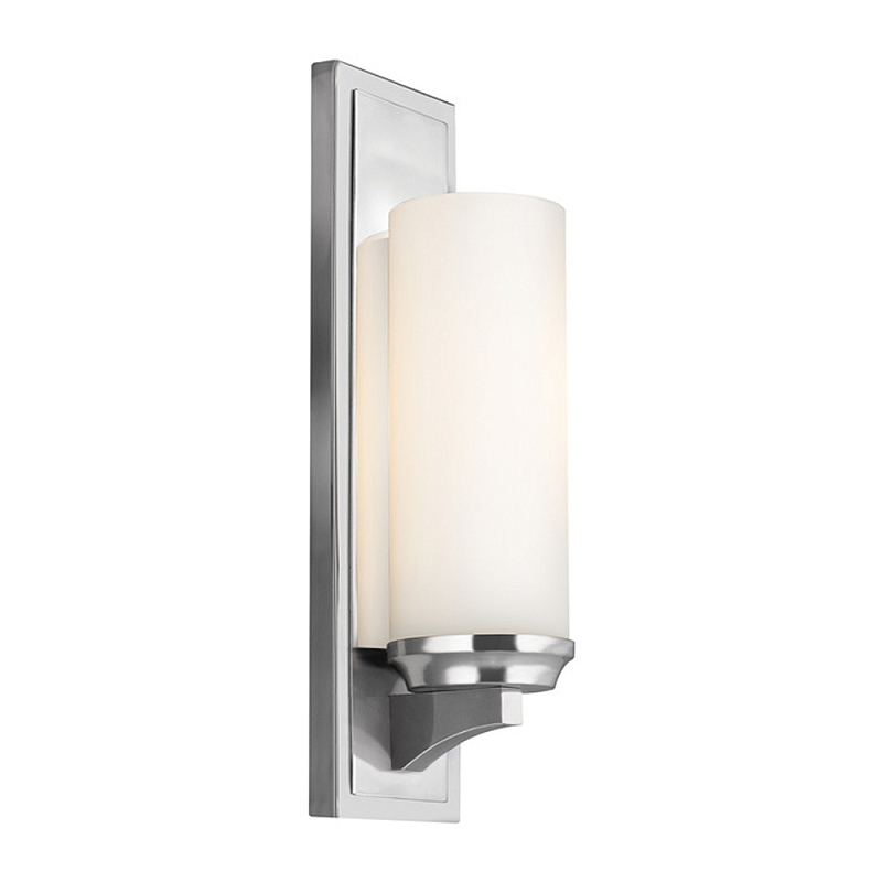 Бра для ванных комнат с белым цилиндрическим плафоном на прямоугольном основании цвета хром Feiss Хром Белый Бежевый в Челябинске | Loft Concept 