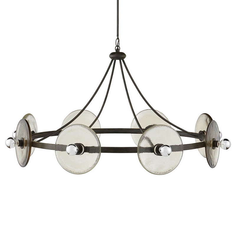 Люстра круглая с литыми стеклянными дисками Olympe Glass Chandelier Черный Прозрачное Стекло в Челябинске | Loft Concept 