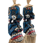 Комплект из 2-х деревянных статуэток Asmat Straw Headdress Statuettes Blue Colorful Tattoo варинант исполнения - 3 | Loft Concept в Челябинске