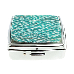 Таблетница карманная квадратная с 2-мя отделениями с зеркалом и накладкой из натурального камня Амазонит Silver Stone Pillboxes варинант исполнения - 3 | Loft Concept в Челябинске