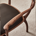 Стул деревянный с мягким сиденьем из коричневой натуральной кожи Moon Walnut Furniture варинант исполнения - 7 | Loft Concept в Челябинске