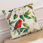 Декоративная подушка бежевая с изображением птиц и цветов Blooming Birds варинант исполнения - 2 | Loft Concept в Челябинске