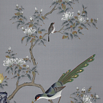 Обои ручная роспись Japanese Garden Original colourway on Gun Metal dyed silk варинант исполнения - 1 | Loft Concept в Челябинске