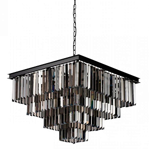 Квадратная Люстра RH 1920s Odeon Black iron Four layers Серое Стекло 60х60