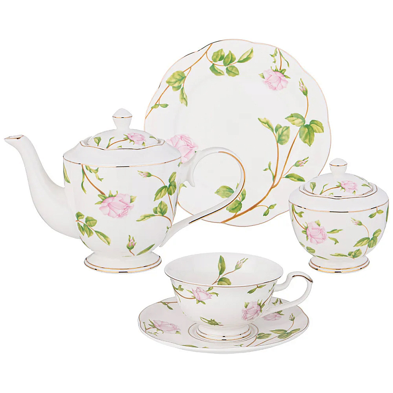 Чайный сервиз из фарфора белый с цветочным принтом на 6 персон 20 предметов Flower Porcelain Collection Белый Мульти Чайный сервиз из фарфора белый с цветочным принтом на 6 персон 20 предметов Flower Porcelain Collection Белый Мульти в Челябинске | Loft Concept