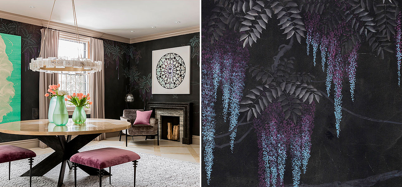 Обои в японском стиле Wisteria Original colourway on Edo Night painted Xuan paper Обои в японском стиле Wisteria Original colourway on Edo Night painted Xuan paper - Loft-Concept в Челябинске
