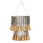 Подвесной светильник двухъярусный с декором из круглых деревянных бусин с кисточками Gray Brown Wooden Beads Chandelier варинант исполнения - 2 | Loft Concept в Челябинске