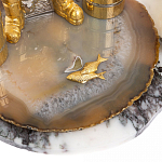 Икорница со стопками с декором "Рыбак с санями" с гравировкой на подставке из натуральных камней Агат Мрамор Decorative Cavair Dishes варинант исполнения - 10 | Loft Concept в Челябинске