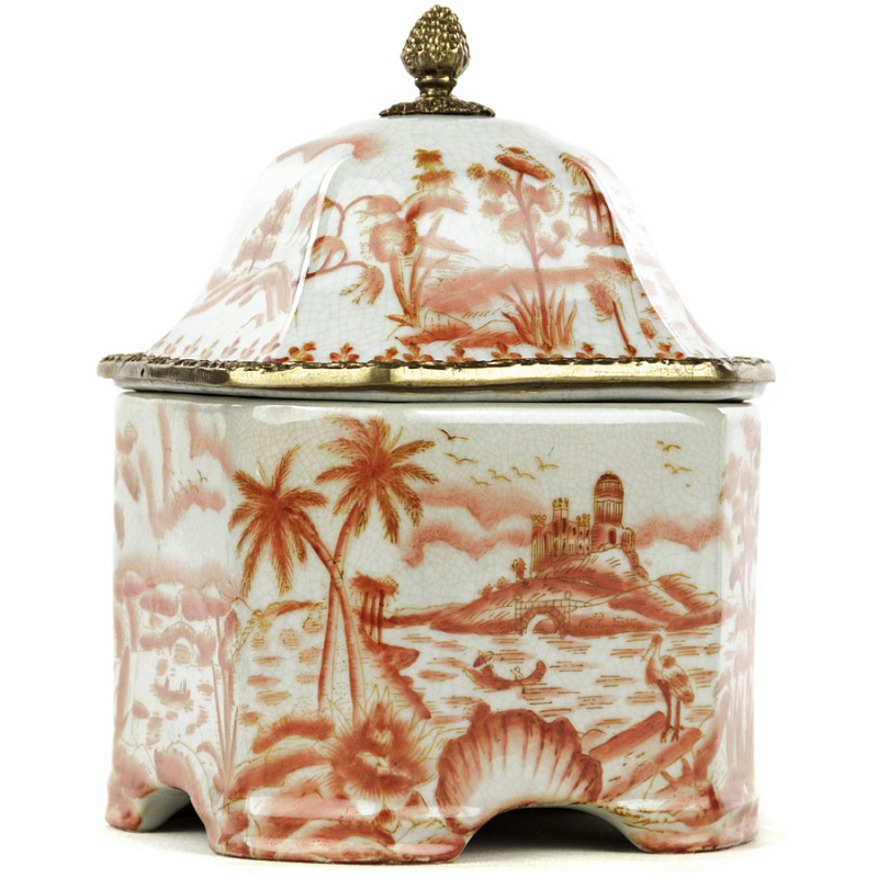 Шкатулка Box Chinoiserie Белый Бронза Коралловый Шкатулка Box Chinoiserie Белый Бронза Коралловый в Челябинске | Loft Concept