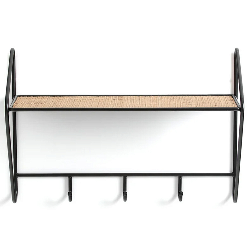Настенная вешалка с полкой из ротанга Bourn Shelf-hanger Черный Древесина Настенная вешалка с полкой из ротанга Bourn Shelf-hanger Черный Древесина в Челябинске | Loft Concept