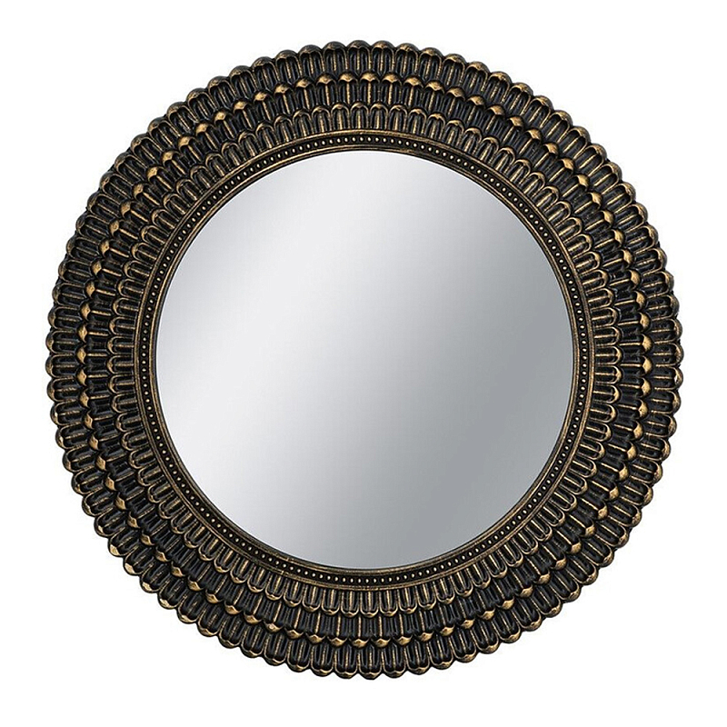 Зеркало круглое с текстурированным дизайном рамы Helios Винтажное Темное Золото  Черный в Челябинске | Loft Concept 