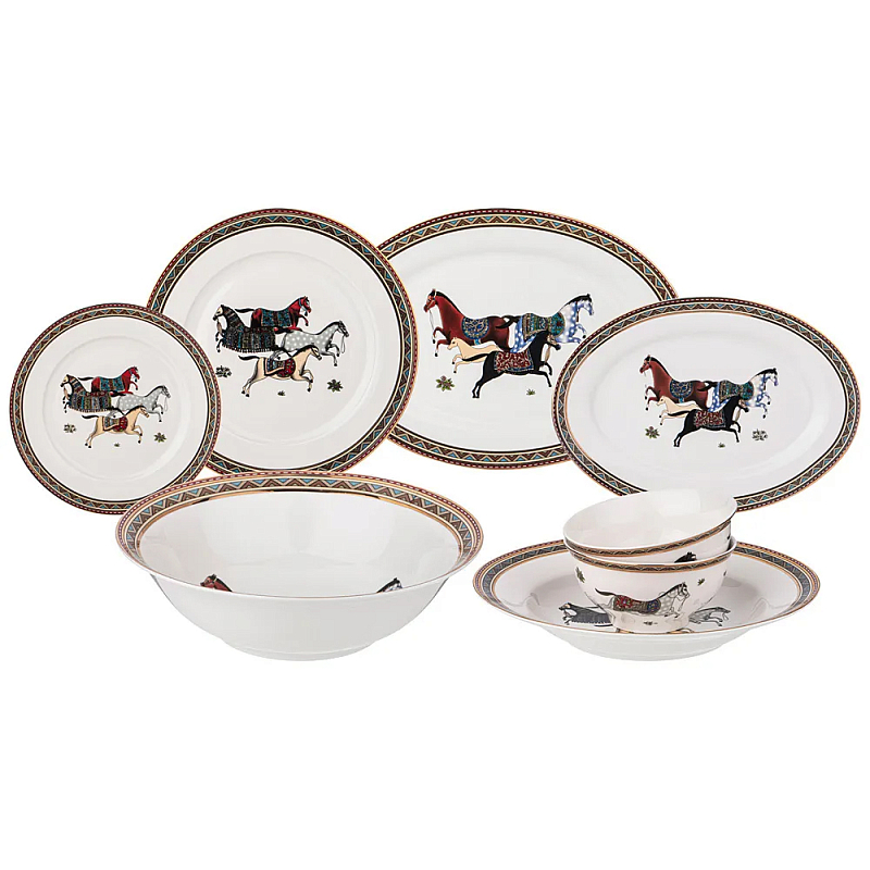 Сервиз обеденный из фарфора с изображением лошадей на 6 персон 23 предмета Porcelain Horse Set Белый Мульти Сервиз обеденный из фарфора с изображением лошадей на 6 персон 23 предмета Porcelain Horse Set Белый Мульти в Челябинске | Loft Concept