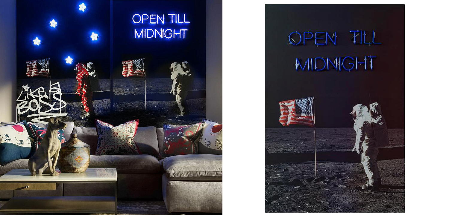 Дизайнерский Постер Неоновый светящийся Moon Landing Дизайнерский Постер Неоновый светящийся Moon Landing - Loft-Concept в Челябинске