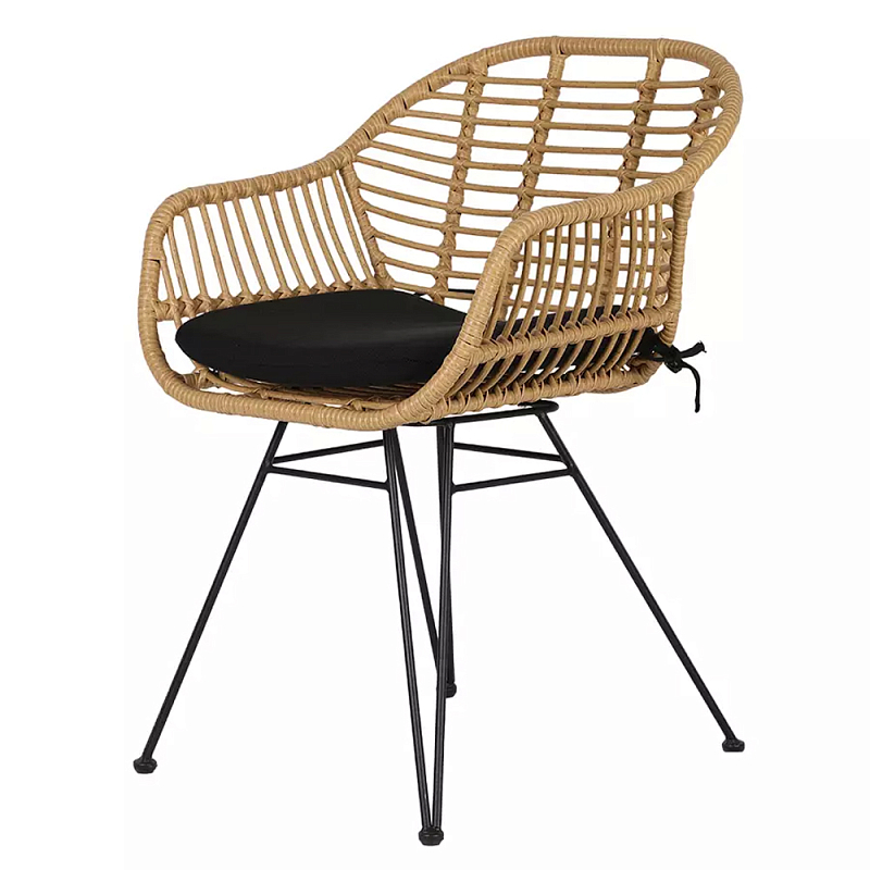 Стул с ротанговым плетением Wicker Half Chair с подлокотниками Черный Бежевый Стул с ротанговым плетением Wicker Half Chair с подлокотниками Черный Бежевый в Челябинске | Loft Concept