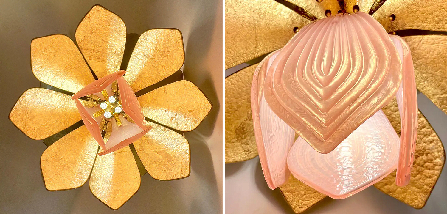 Люстра Contemporary Italian Brass Pink Gold Leaf Murano Glass Flower Chandelier Pendant Люстра Contemporary Italian Brass Pink Gold Leaf Murano Glass Flower Chandelier Pendant - Loft-Concept в Челябинске