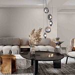 Люстра каскадная с 5-ю круглыми стеклянными плафонами дымчатого цвета и черными деталями Orbit Serenade варинант исполнения - 4 | Loft Concept в Челябинске