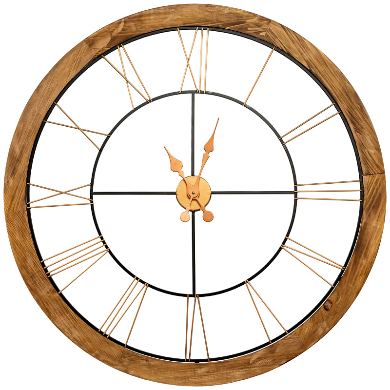 Часы настенные деревянные с римскими цифрами бронзового цвета Clock with History Коричневый Черный Бронзовый Часы настенные деревянные с римскими цифрами бронзового цвета Clock with History Коричневый Черный Бронзовый в Челябинске | Loft Concept