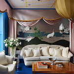 Обои ручная роспись Tsuro Cranes Original colourway on Tarnished Silver gilded paper варинант исполнения - 1 | Loft Concept в Челябинске