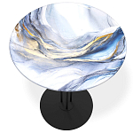 Стол журнальный с круглой бело-голубой столешницей из стекла White and Blue Marble варинант исполнения - 2 | Loft Concept в Челябинске