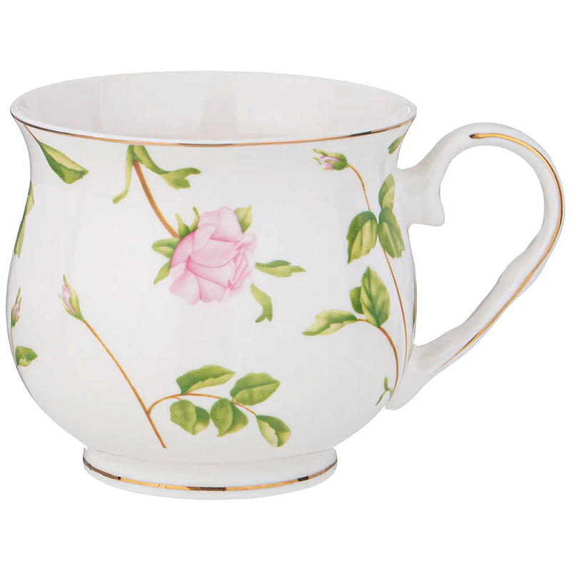Кружка фарфоровая белая с цветочным принтом 480 мл Flower Porcelain Collection Белый Мульти Кружка фарфоровая белая с цветочным принтом 480 мл Flower Porcelain Collection Белый Мульти в Челябинске | Loft Concept