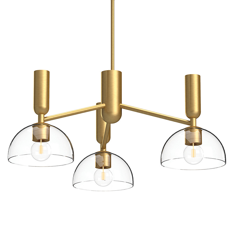 Люстра с 3-мя прозрачными полусферическими плафонами из стекла Alora Mood Золотой Прозрачное Стекло Черный в Челябинске | Loft Concept 