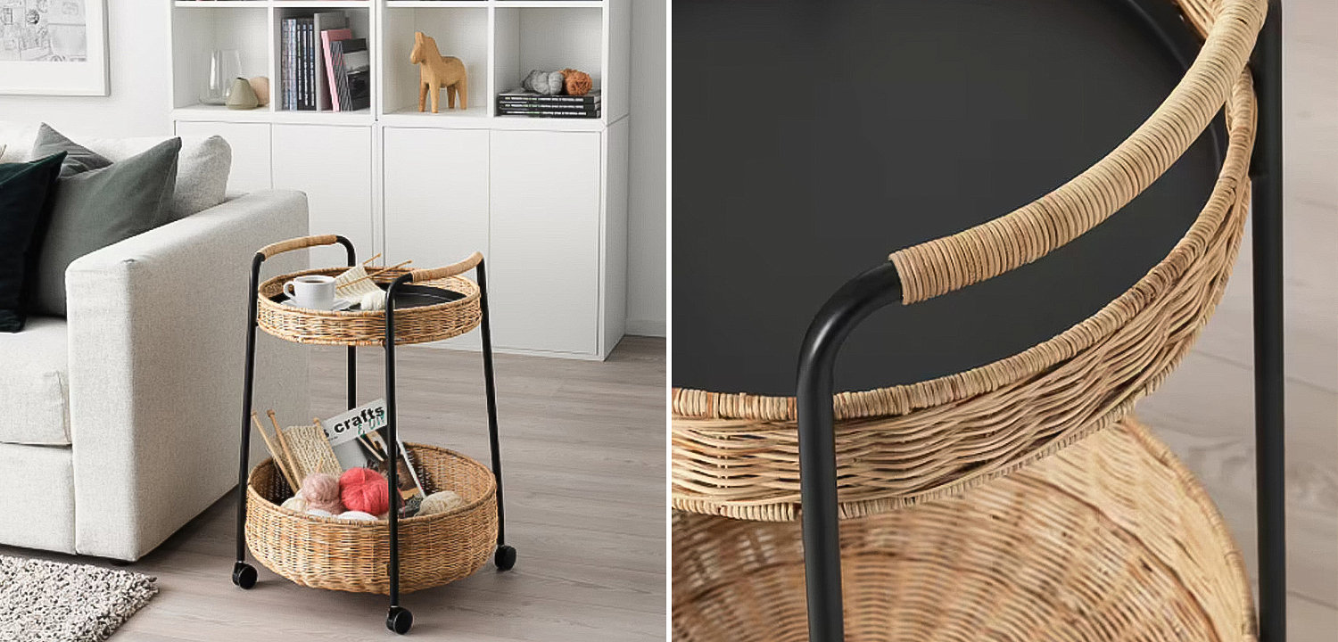 Приставной столик на колесах Roy Wicker Round Side Table Приставной столик на колесах Roy Wicker Round Side Table - Loft-Concept в Челябинске