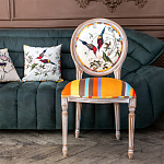 Стул бежевый в разноцветную полоску из натурального бука с изображением птиц и цветов Blooming Red Birds Colorful Stripes Chair варинант исполнения - 9 | Loft Concept в Челябинске