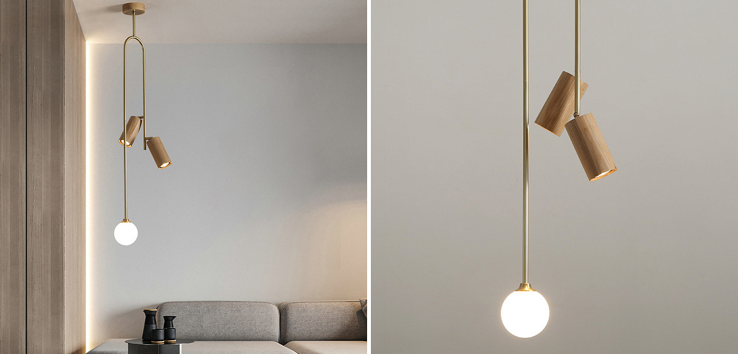 Потолочный светильник Ando Wooden Metal Brass Light 3 плафона Потолочный светильник Ando Wooden Metal Brass Light 3 плафона - Loft-Concept в Челябинске