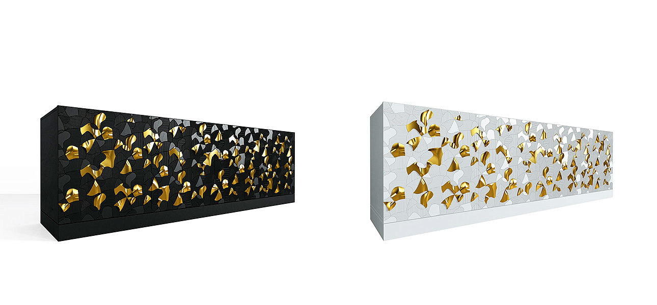Комод большой инкрустированный золотым орнаментом Wooden Petals Gold Комод большой инкрустированный золотым орнаментом Wooden Petals Gold - Loft-Concept в Челябинске