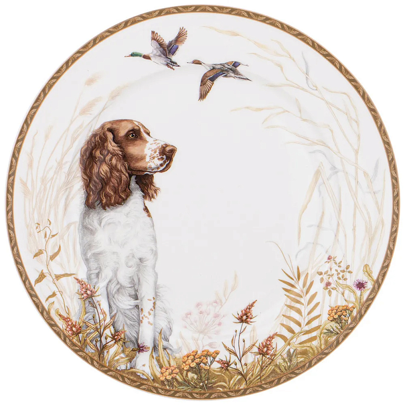 Тарелка закусочная из фарфора с изображением собаки Hunting Porcelain Collection Белый Коричневый Мульти Тарелка закусочная из фарфора с изображением собаки Hunting Porcelain Collection Белый Коричневый Мульти в Челябинске | Loft Concept