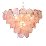 Люстра с каскадом из круглых розовых стеклянных дисков Pink Light Waterfall варинант исполнения - 5 | Loft Concept в Челябинске